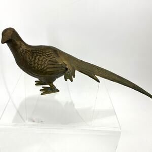 Vintage Brass Pheasant Figurine MCM Decor Collectible 13" Length